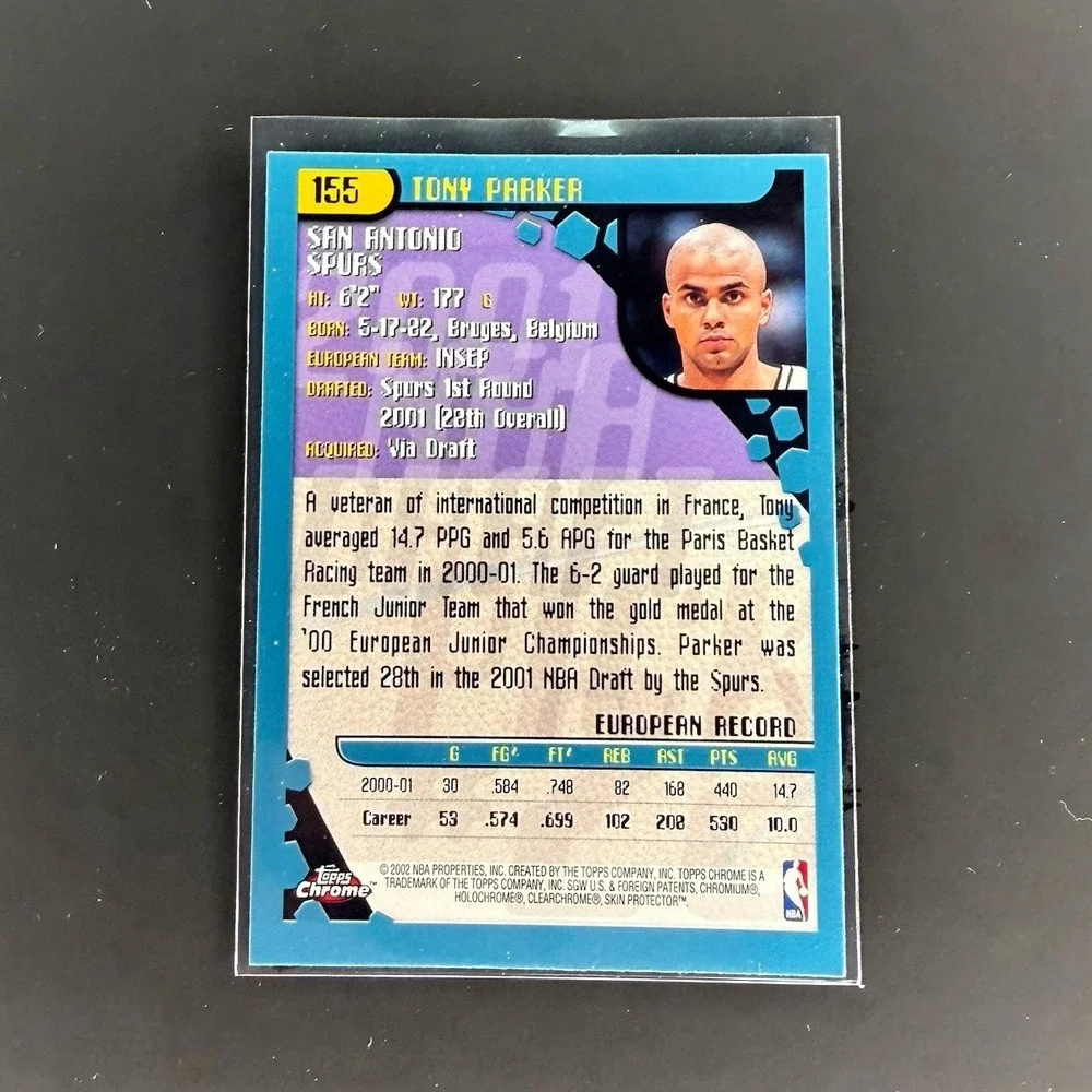 Tony Parker 2001-02 Topps Chrome Rookie‎ RC Draft Pick #28 Spurs HOF